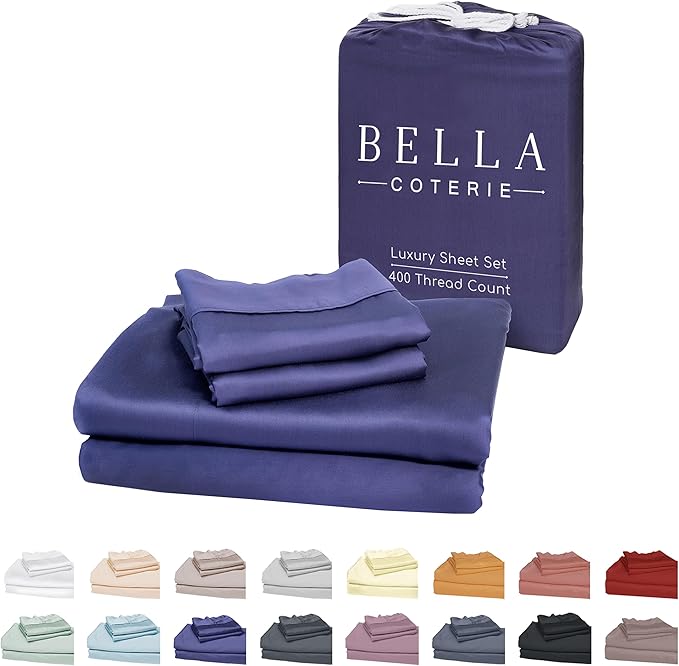 Bella Coterie Luxury Bamboo Viscose Twin XL Size Sheet Set | 100% Organically Grown | Ultra Soft | Cooling for Hot Sleepers | 18" Deep Pocket [Twilight Blue]