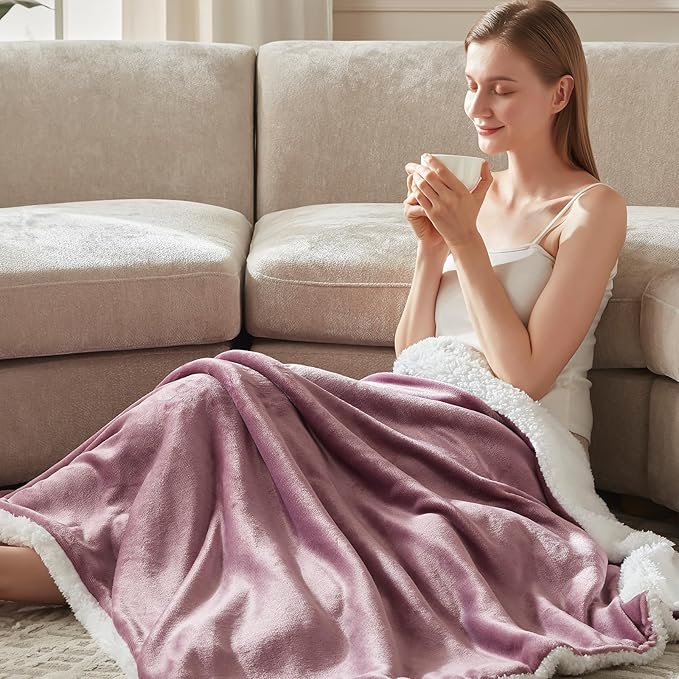 Heated Blanket Throw Size Fast Warming Heating Electric Throw Blanket with 6 Heat Settings & 4 Hours Auto-Off, Ideal Gift for Her, 50"x60", Purple