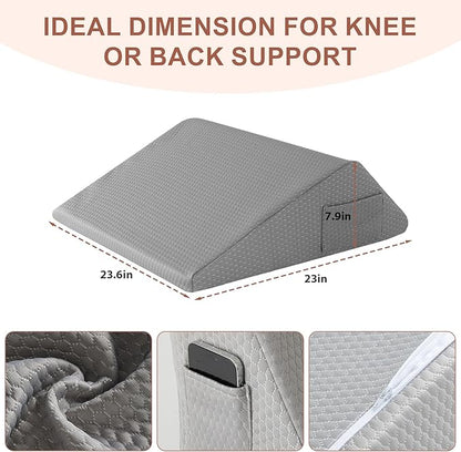 Knee Wedge Pillow, Memory Foam Leg Pillow Bed Wedge for Sleeping, Post Surgery Triangle Pillow for Knee Support, Leg Elevation, Hip Back Pain Relief (23.6" x 23" x 7.9", Large Size, Grey)