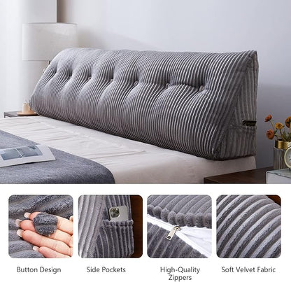 Large Headboard Pillow Headboard Wedge Pillow Bed Rest Reading Pillow Bolster Triangular Pillow for Sitting in Bed-Backrest Positioning Support Long Pillow for Daybed (Twin: 39x8x20 Inches,Grey)