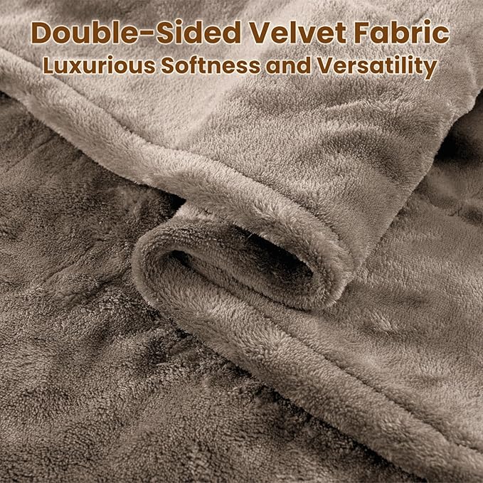 Bearhug Velvet Electric Blanket King Size 100" x 90" Taupe Double Sided 10 Heating Levels & 0.5-12H Auto Off Over-Heat Protect ETL Certified,Machine Washable,Dual Controller