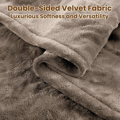 Bearhug Velvet Electric Blanket King Size 100" x 90" Taupe Double Sided 10 Heating Levels & 0.5-12H Auto Off Over-Heat Protect ETL Certified,Machine Washable,Dual Controller