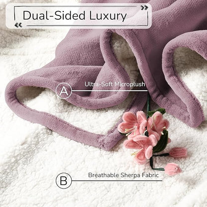 Electric Heated Blanket Twin Size 62"x84" - Dual-Sided with Microplush & Sherpa Fabric, 4 Heat Settings & 10 Hours Auto Off, Machine Washable - Berry