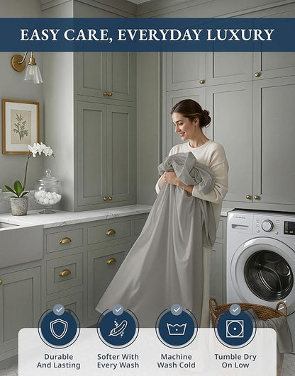 LANE LINEN 100% Egyptian Cotton Full Bed Sheets, Sustainably Produced Luxury Hotel Like Thick Full Size Sheets Set, Naturally Temperature Regulating Machine Washable Cotton Sheets - Silver
