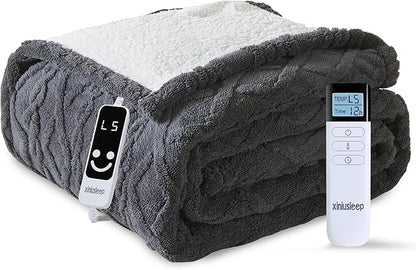 Heated Blanket Electric Blanket 62"x84", Soft Taffeta Sherpa Electric Throw with 5 Heating Level & 1-12 Hour Auto Off, Heated Throw with Overheating Protection, Machine Washable (Dark Grey)