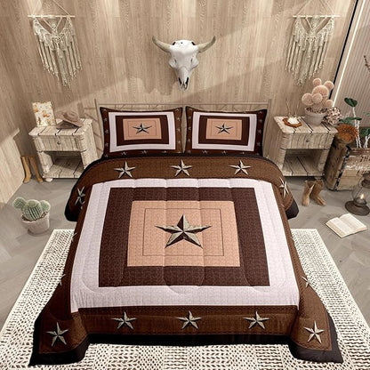 Feelyou Western Decor Comforter Set Toddler Size Western Texas Star Print Comforter Cowboy Bedding Set Southwestern Native Aztec Duvet Set Room Decor Beige Brown Quilt Set