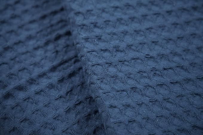 HILLFAIR 100% Combed Cotton Blanket– King Size Bed Blankets– Warm Soft All Season Breathable Lightweight Summer Blankets– Waffle Weave Home Decor Bed Blanket- Navy King Bed Cotton Blankets/Bedcovers