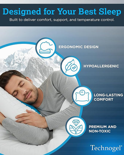 Medium Essential Gel Pillow – 4.5" Memory Foam w/ Cooling Gel Zone for Heat Reduction, Compact Profile for All Sleep Positions & Travel, Washable Cover, Pressure Relief & Neck Alignment – Italian-Made