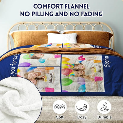 Yoke Style Ships Next Day, Mothers Day Blanket Gifts Custom Blanket with Photos Text, Picture Blankets Customized, Personalized Blankets and Throws Birthday Gifts for Mom Dad Girlfriend Women