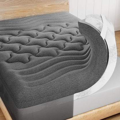 Dual Layer 4 Inch Bamboo Memory Foam Mattress Topper King Size, 2 Inch Thick Soft Quilted Pillow Top Cover Plus 2 Inch Charcoal Gel Memory Foam Mattress Pad for Back Pain Relief