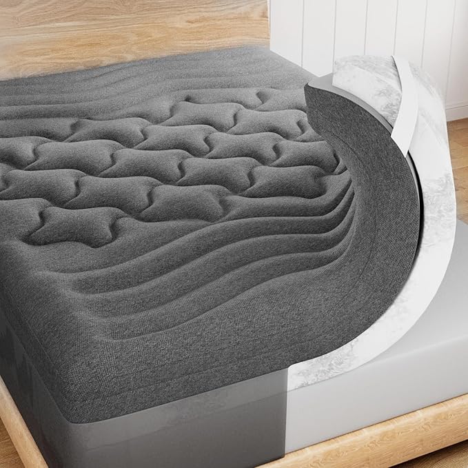 Dual Layer 4 Inch Bamboo Memory Foam Mattress Topper Queen Size, 2 Inch Thick Soft Quilted Pillow Top Cover Plus 2 Inch Charcoal Gel Memory Foam Mattress Pad for Back Pain Relief