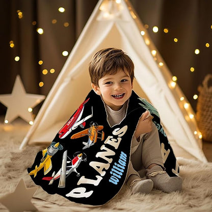 Custom Airplane Blanket for Boys Kids Child Toddler Just A Boy Who Loves Planes Blanket Warm Plush Fleece Planes Throw for Bed Sofa Office Decor Custom Airplane Gifts Ideas 40"x50"-S