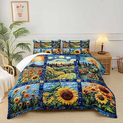 Yellow Sunflower Full Size Comforter Set，Bedding Full Size Quilts Sunflower，Rustic Farmhouse Bedroom Set Bedding Set，with 1 Comforter with 2 Pillow Case