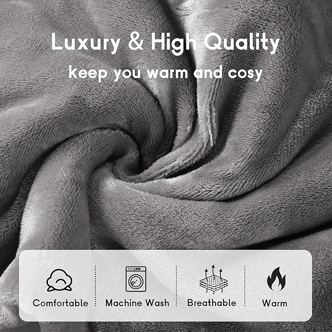 Heated Electric Blanket King Size 90''x100'', Dual Controller Soft Flannel with 10 Heat Settings 1-12 Hour Auto Off Large Blanket for Bed - Light Grey