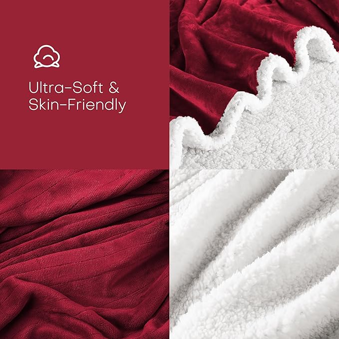 LUXIAN Electric Heated Blanket Twin Size 62"x84" - Microplush & Sherpa Fabric Dual-Sided, 6 Heat Settings & 1-10 Hours Auto Off, Cozy Warming Throw for Home, Office, or Bed, Machine Washable，Wine Red