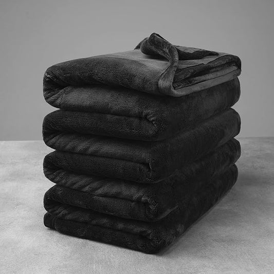 Mellowdy Extra Thick Hearty Plush Flannel Blanket (Matte Black, 60x80) - 500GSM Twin Size Warm Blanket for Winter, Fall | Soft, Fluffy, Cuddly, Perfect for Bed, Oversized Throw for Couch, Sofa