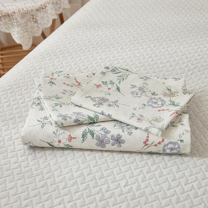 Floral Duvet Cover Set King Size 100% Cotton Green Floral Comforter Cover 3 Pcs Lightweight Soft Aesthetic Floral Bedding Sets