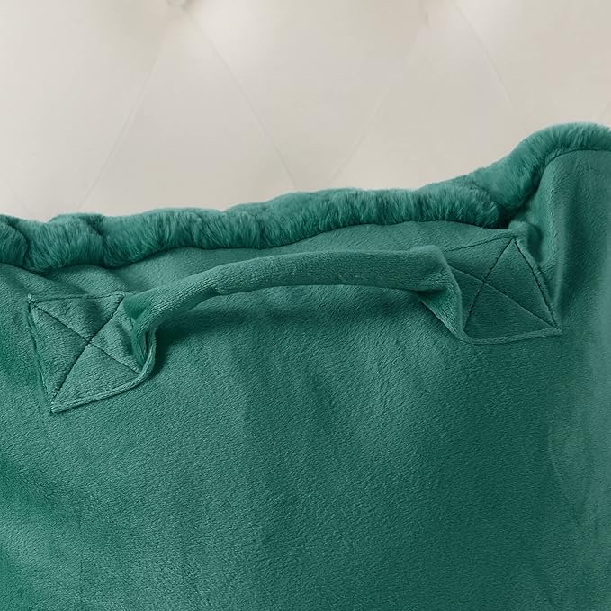 Plush Faux Fur Backrest Reading Bed Rest Pillow with Arms and Pockets for Sitting in Bed Couch Sofa, Back Support Wedge Cushion with Removable Cover, 20" x 18" x 17", Teal Green