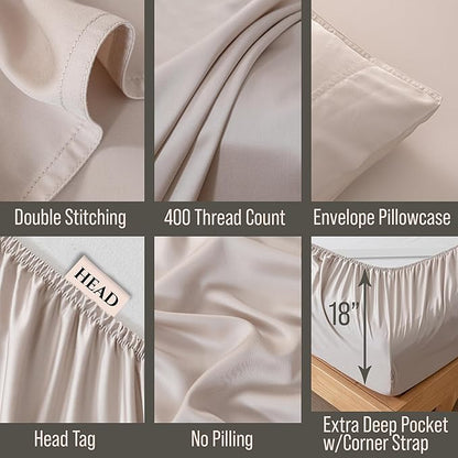 Bella Coterie 6 Piece Luxury Bamboo Viscose California King Size Sheet Set | 100% Organically Grown | Cooling for Hot Sleepers | 18" Deep Pocket | Soft & Hypoallergenic | 4 Pillowcases [Dune]
