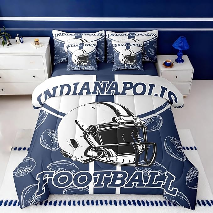 Feelyou Football Queen Comforter Set with Sheets for Kids Boys Girls Ball Games 7 Pieces Bedding Set Rugby Bed in a Bag City of Footballs Room Decor Rugby Sports Soft Lightweight