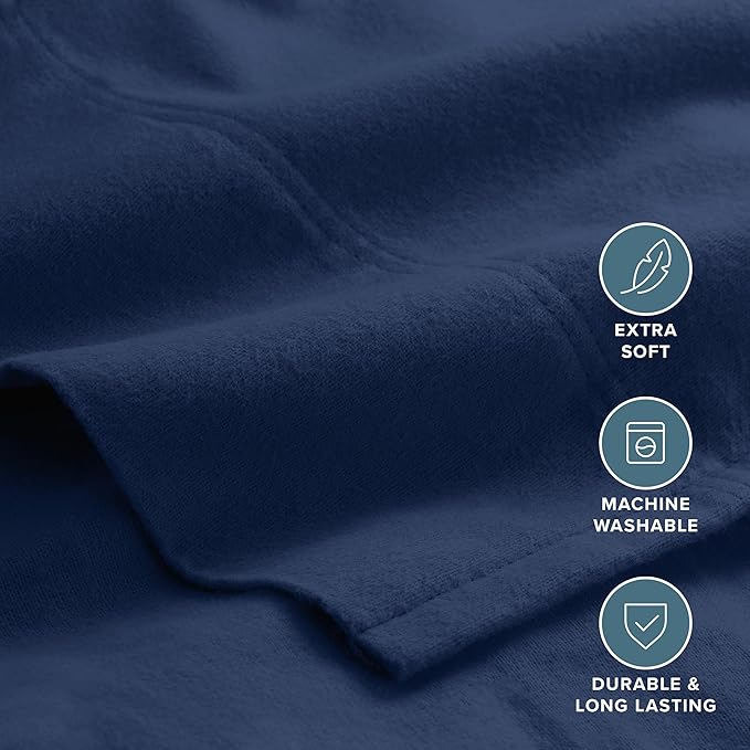 Bare Home Flannel Sheet Set 100% Cotton, Velvety Soft Heavyweight - Double Brushed Flannel - Deep Pocket (Split King, Dark Blue)