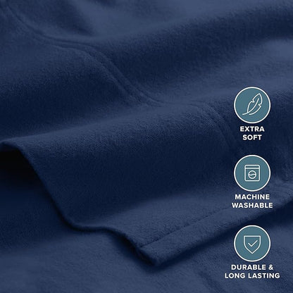 Bare Home Flannel Sheet Set 100% Cotton, Velvety Soft Heavyweight - Double Brushed Flannel - Deep Pocket (Split King, Dark Blue)
