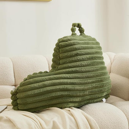 WERDIM Reading Pillow for Sitting in Bed, Faux Fur Back Pillow for Rest, Bed Chair Pillow with Arms and Pockets(XLarge, Sage)