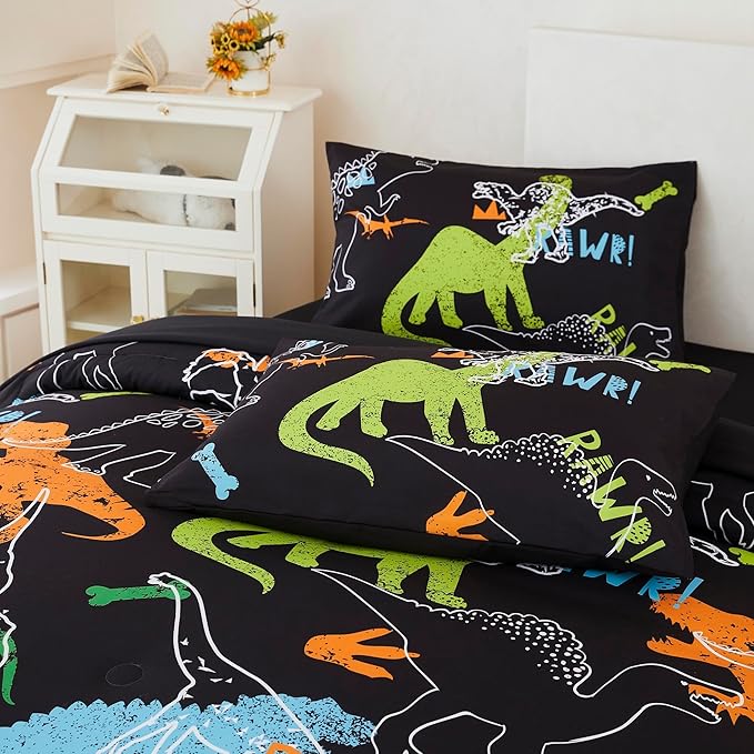 RYNGHIPY Dinosaur Comforter Set Full Size 3Pcs Dinosaur Bedding Set for Kids Boys Girls Microfiber Boys Bedroom Set 1 Comforter with 2 Pillowcases (Multi,Full)