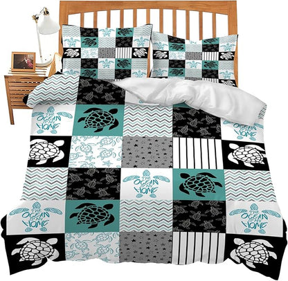 Sea Turtle Bedding Set Sea Turtle Theme Comforter Set for Kids Teens Adults Women Men Sea Turtle Duvet Cover Bedroom Decor Soft King Size Quilt Cover with 2 Pillowcases