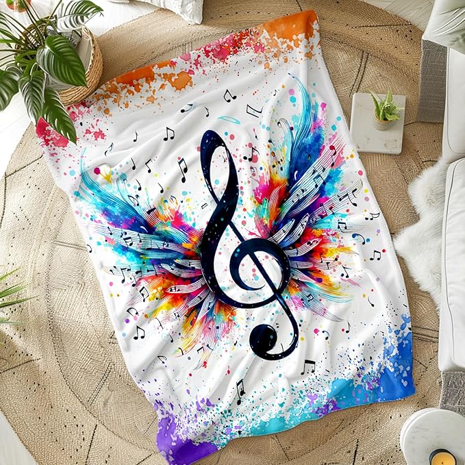 Music Blanket for Kids Teens Adults, 40x50 Inches Music Note Throw Blanket Gifts for Music Lovers Boys Girls, Soft Fuzzy Flannel Blanket Music Decor for Bed Couch Sofa Home