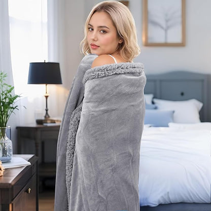 Heated Blanket Twin Size Electric Blanket 62" x 84" with 5 Levels Heating & 10Hs Auto Off, Silky Microplush Flannel & Warm Sherpa Fabric, Machine Washable, Great Christmas Birthday Gifts, Gray