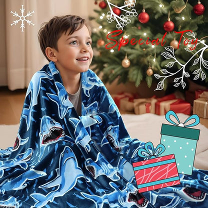 Glow in The Dark Shark Blanket for Boys - Ocean Themed Decor Blanket for Toddlers 2-6 Soft Sea Creature Gifts for Boys Girls, Small Fleece Throw for Stroller, 40"x50"