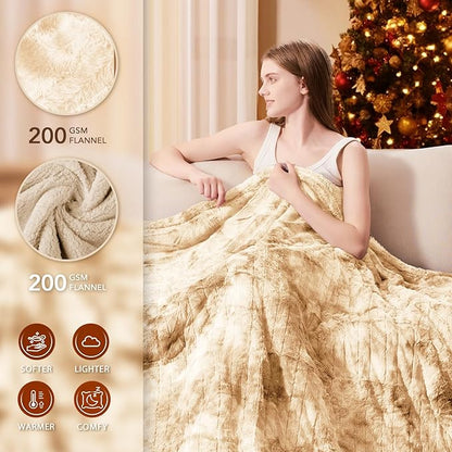 Homemate Heated Blanket Electric Throw - 50"x60" Heating Blanket Throw 1/2/4/6/8 Hours Auto-Off 10 Heat Levels Over-Heat Protection Luxury Faux Fur Sherpa ETL Certification