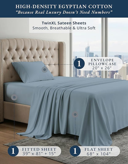 LANE LINEN 100% Egyptian Twin XL Sheets Set, Soft & Comfy Thick Fully Elasticized Mercerized Cotton Twin Extra Long Sheet Set, No Pill Fade Resistant Elegant Twin XL Bed Sheets - French Blue