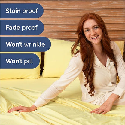 King Size 4 Piece Sheet Set - Comfy Breathable & Cooling Bed Sheets Set - Hotel Luxury Bedding for Women, Men, Kids, Teens, Boys & Girls - Deep Pockets, Ultra-Soft, Wrinkle Free - Oeko-Tex - Yellow