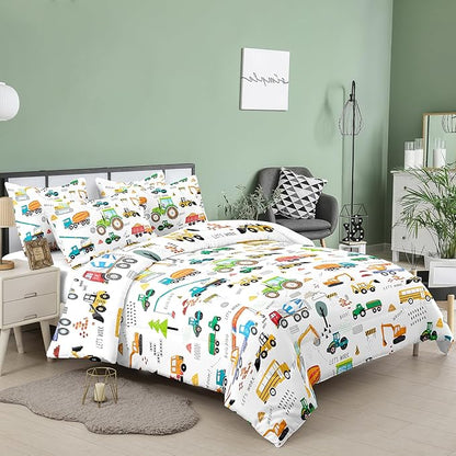Peopleareok Construction Comforter Set Twin (68x86 Inch), 2 Pieces Construction Excavator Tractor Bedding Sets for Boys Toddler Children, Super Soft Microfiber Comforter with 1 Pillowcase
