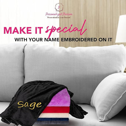 Personalized Blankets for Adults - Custom Blanket with Embroidered Name or Monogram - Soft Fleece Throw Cover for Bed & Couch - Black (60"x80")