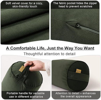 Long Round Body Pillow for Adults – Bolster Pillow for Bed, Cervical Roll Pillow, Firm Support for Sleeping,39.37 x 7.87 Inches,Jade Green