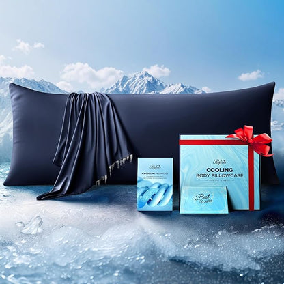 Ice Cooling Body Pillowcase for Hot Sleepers, Stay Cool All Night, Silky Touch Long Body Pillow Cases with Invisible Zipper, Soft Breathable Body Pillow Cover, Gift for Men Women - 20"x54", Navy Blue