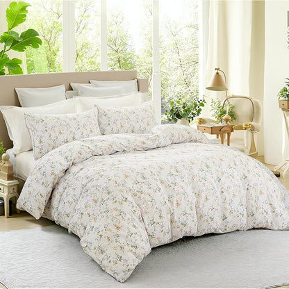 Green Floral Duvet Cover Queen Size 100% Cotton Botanical Coquette Bedding Sets with Zipper Closure 3 Pieces Soft & Breathable Reversible Comforter Cover