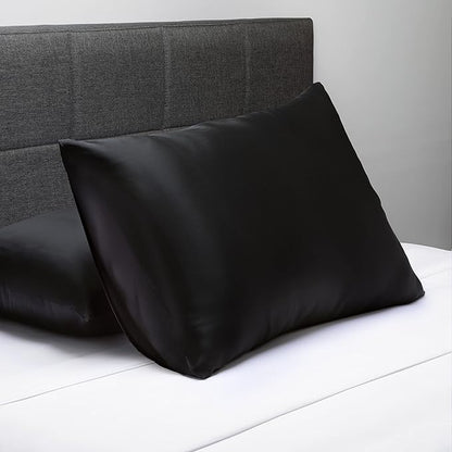 Fishers Finery 25mm 100% Pure Mulberry Silk Pillowcase (Black Queen 2 Pack)