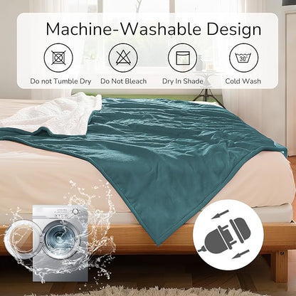 Electric Heated Blanket Throw Size 50"x60" - Dual-Sided with Microplush & Sherpa Fabric, 4 Heat Settings & 3 Hours Auto Off, Machine Washable - Teal