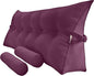 Triangular Reading Bed Rest Pillow Large Bolster Cushion Headboard Backrest Wedge Pillow with Two Detachable Roll Pillows for Neck & Lumbar Support (Onion Purple, King: 77 x 8 x20 inches)