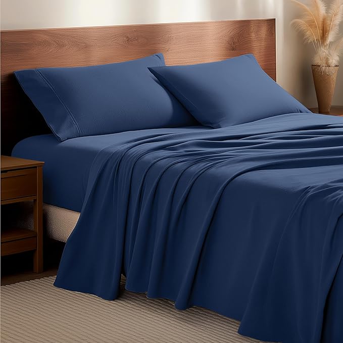 Bare Home Flannel Sheet Set 100% Cotton, Velvety Soft Heavyweight - Double Brushed Flannel - Deep Pocket (Full, Dark Blue)