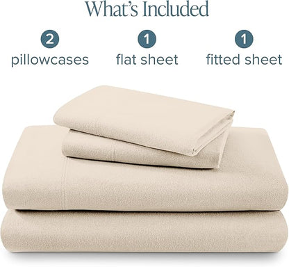 Bare Home Flannel Sheet Set 100% Cotton, Velvety Soft Heavyweight - Double Brushed Flannel - Deep Pocket (California King, Sand)