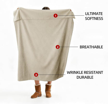 CHUFFED Cotton Waffle Blanket King Size - Plush Milk Velvet & Reversible Waffle Weave,Anti-Static 500Gsm Design，Thick Cozy Soft Winter Blanket for Bed, Couch, Sofa - Oatmeal, 104x90 Inches