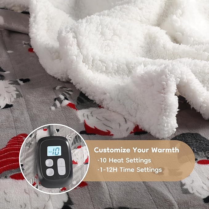 Electric Heated Blanket 72"x84" Full Size - 10 Heating Levels, 1-12 H Auto Shut Off, Soft Breathable Flannel Warm and Washable for Bed, Santa Claus for Christmas