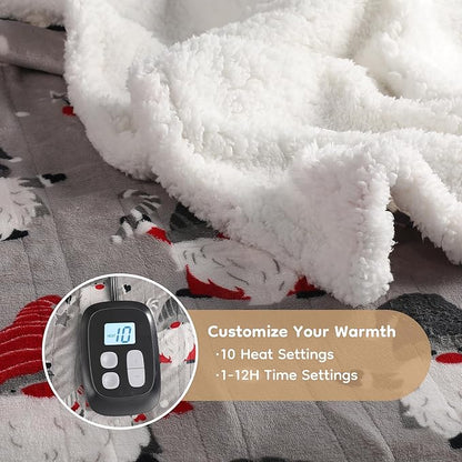 Electric Heated Blanket 72"x84" Full Size - 10 Heating Levels, 1-12 H Auto Shut Off, Soft Breathable Flannel Warm and Washable for Bed, Santa Claus for Christmas