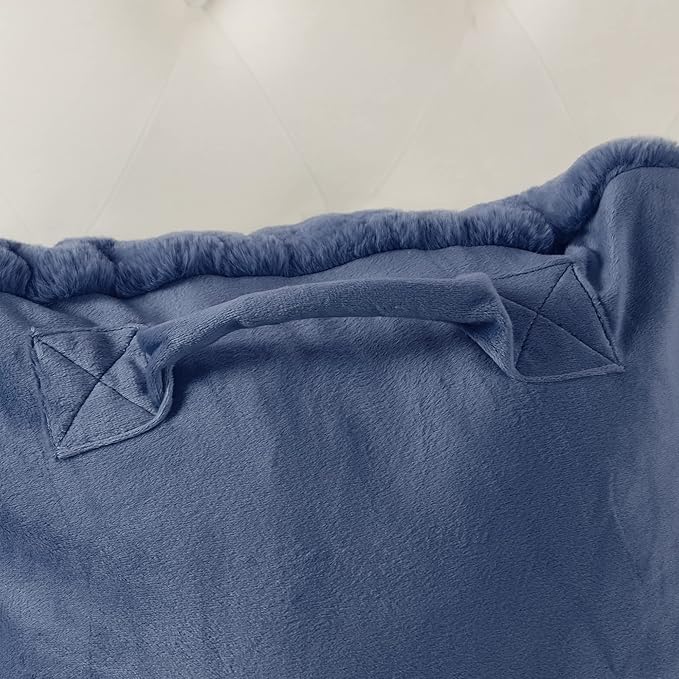 Faux Fur Assembly Need DIY Extra Large Backrest Reading Bed Rest Pillow with Arms and Pockets for Sitting in Bed Couch Sofa, Removable Cover & Filling Seprated, 28" x 30" x17",Dark Blue