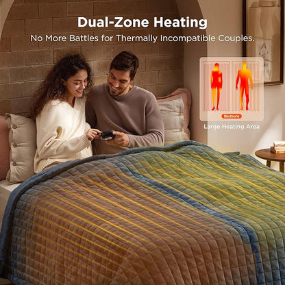 Bedsure Electric Blanket Queen Size - Dual Control Heated Blanket Queen with 10 Heat Settings, Thick Heating Blanket with 10 Time Settings, Fast Heating Quilted Blanket (84x90 inches, Bering Sea)